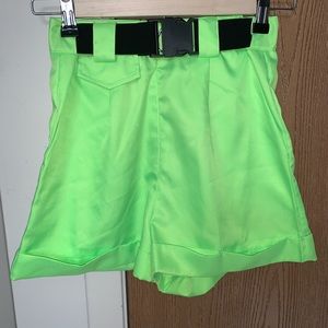 Neon green belted shorts